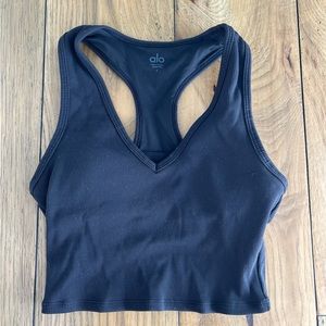 Alo- Goddess Ribbed Cropped Racerback Tank- black- Size:Small